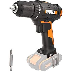 Worx WX108.9 Accu-schroefboormachine, 20 V – 40 Nm ø 13 mm – WX108.9 (levering zonder accu en oplader, 1 dubbele bit), oranje/zwart