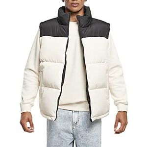 Urban Classics Heren vest outdoor gewatteerd vest bodywarmer streetwear gilet jas, vrije tijd blok buffer vest, maat S tot 5XL, zwart/wit, S