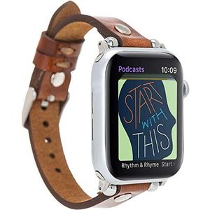 VENTA® Lederen armband Slim voor Apple Watch 1/2 / 3/4 / 5 wisselarmband, compatibel met Apple Watch vervangende armband, echt leer (42-44 mm / zadelbruin / VA18-RST2EF) + adapterset zilver
