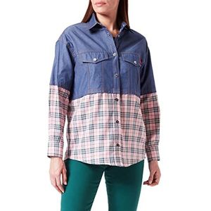 Love Moschino Relaxed Fit Lange Mouwen met Patch Zakken On The Front Shirt, Groen Roze Blauw, 44