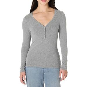 Amazon Essentials Dames geribbeld gebreid Henley Slim Fit T-shirt met lange mouwen, grijs gemêleerd, XX-Large