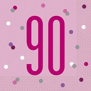 Unique Party 83575 roze 90"" lunch papieren servetten - 6,5 ""x 6,5"" | Glittery Pcs, Leeftijd, 16 Count (Pack van 1)