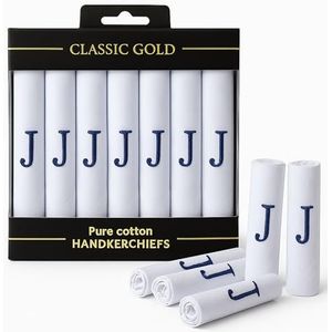 Dudu N Girlie 7 Pack van Heren/Heren Witte Satijn Geboorde Zakdoeken met & Blauwe Geborduurde Initialen, J, One Size