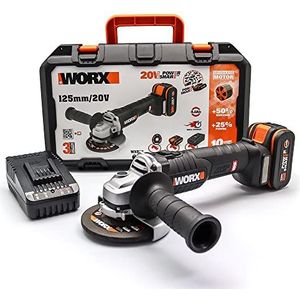 Worx PowerShare WX812 Accuslijper, 125 mm, 20 V, incl. 1 x 4 Ah accu, oplader en koffer, borstelloze motor, slank lichaam voor betere grip