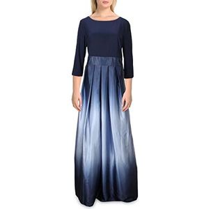 S.L. Fashions Women's Long Satin Mother of The Bride Dress with Pockets, Formal Party Gown (Petite and Regular Sizes), Navy and Wedgewood, 8