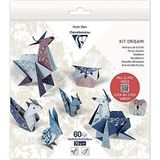 Clairefontaine 95368C - Set van 60 vellen origamipapier, 70 g/m², 3 formaten: 10 x 10 cm, 15 x 15 cm, 20 x 20 cm + stappenvideo, 4 verschillende modellen, waarvan 5 verschillende illustraties, dieren