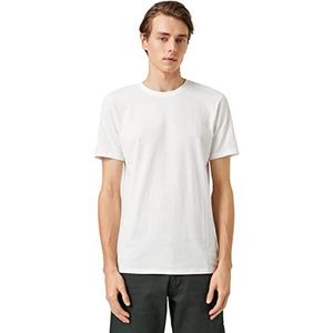 Koton Basic T-shirt met ronde hals en korte mouwen voor heren, ecru (010), XL