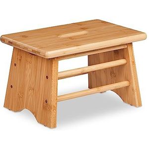 Relaxdays opstapje bamboe, tot 100 kg, stabiel opstapkrukje, HxBxD: 20x33x21,5 cm, kinderopstapje, plantenkrukje, natuur