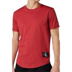 Calvin Klein Jeans Mannen T-shirt met korte mouwen Badge Turn Up Crew Neck, Granaat, XXS