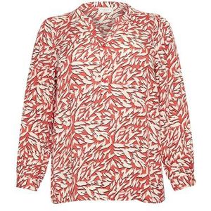 Kaffe Curve Plus-size damesshirt met V-hals, lange mouwen, bedrukt, knopen, damesblouse, Cayenne/White Graphic Animal, 46 grote maten