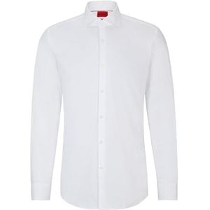 HUGO Kason Slim-Fit overhemd voor heren, van gemakkelijk te strijken katoenen keperstof, Open White199, 46