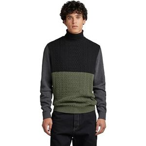 G-STAR RAW Heren Cable Color Block Loose Turtle Knit Pullover Sweater, Multicolor (dk Black/dk Green/lt Shadow Htr D239-D562), L