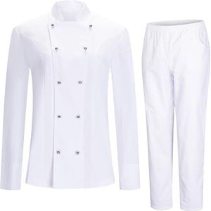 MISEMIYA Koksjas en broek voor heren, kookjas, gastronomie-uniform, 8501-8312, Wit, XL