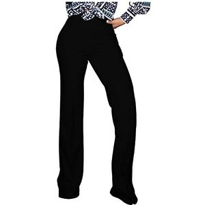 PINSV Dames hoge taille rekbare bootcut pull-on jurk broek casual werkbroek, 3257 Zwart, XL