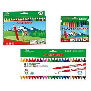 Alpino Set voor school, 24 kleurpotloden + 24 dubbele punten + 12 waskrijtjes van kunststof, school