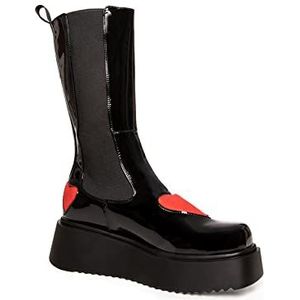 LAMODA - Stone Cold Lover Chunky Calf Boots, EU 41, Black Patent Red Heart, 41 EU