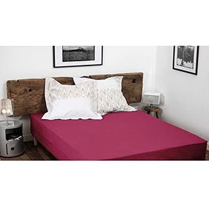 Home Linge Passion Hoeslaken, 100% katoen, 57 draden/cm², afmetingen: 180 x 200 cm, fuchsia, spanhoogte 30 cm, dicht geweven, zacht, ademend, wasbaar Home linge passion