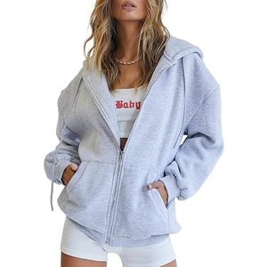 Trendy Queen Womens Zip Up Hoodies Oversized Sweatshirts Herfst Mode Outfits Casual Jassen 2025 Winterkleding, Grijs, M