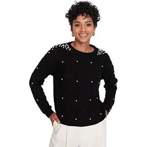 Trendyol Dames Crew Neck Cable Knit Regular Sweater Sweater, Zwart, S, Zwart, S