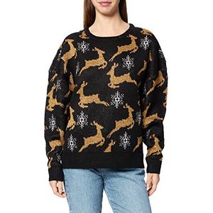 Urban Classics Dames Dames Oversized Christmas Sweater Sweatshirt, zwart/goud, XXL