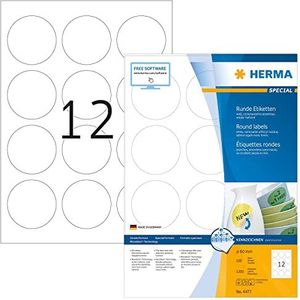HERMA 4477 universele etiketten A4 afneembaar (Ø 60 mm, 100 velles, papier, mat, rond) zelfklevend, bedrukbaar, verwijderbaar en opnieuw klevende etiketten, 1.200 etiketten voor printer, wit