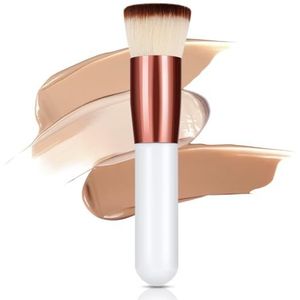 GlasFlength Vloeibare foundationkwast, contouring, grote professionele make-upkwast, kabuki, perfect voor het mengen van vloeibare crème, poeder of cosmetica, voor vrouwen (wit)