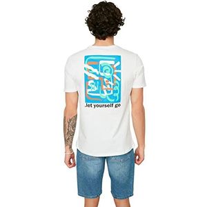 Trendyol Heren White Men Slim Fit Printed Short T-Shirt, XL