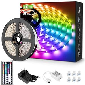 LE Ledstrip, 5 m, RGB LED-strip, 5050 SMD, 12 V, zelfklevende ledstrips, flexibele ledstrip, dimbare led-strip, lichtketting met afstandsbediening voor huis, feest, keuken