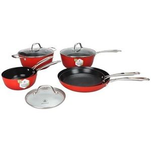 LAGUIOLE, 9-Piece Light Cast Iron Cookware Set, Optimal Heat Retention, Non-Stick, Elegant Design, All Heat Sources, Induction, 100% Cast Iron, Red, Pots 16-18cm, Frying Pans 24-28cm, Red