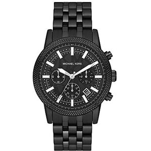 Michael Kors Hutton Horloge voor heren, uurwerk met chronograaf en horlogeband van roestvrij staal of leder, Zwart