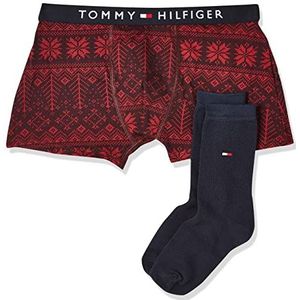 Tommy Hilfiger Trunk & Sock zwembroek voor heren, smalle pasvorm, voor kinderen, Grafisch Fairisle/des Sky, 8-10 Jaar