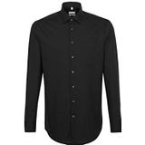 Seidensticker Heren business overhemd met rechte snit - regular fit - strijkvrij - Kent kraag - lange mouwen - patch - borstzak - 100% katoen, zwart (zwart), 39