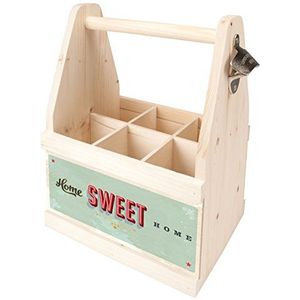 contento Bierflesdrager met flesopener, natuurlijk hout, 26 x 17 x 34 cm