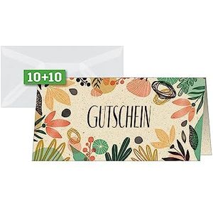 Sigel DS620 voucherkaarten, cadeaubonnen, formulieren om zelf te vullen, voor bedrijven, bedrijven en horeca, kleurrijke planten, DIN lang, 10 stuks met enveloppen