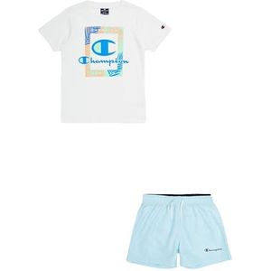 Champion Legacy Back to the Beach B - Graphic Pastel Crewneck T-shirt & WR Shorts compleet, wit/marineblauw, 5-6 jaar kinderen en jongeren SS24, wit/marineblauw, 5-6 Jaar