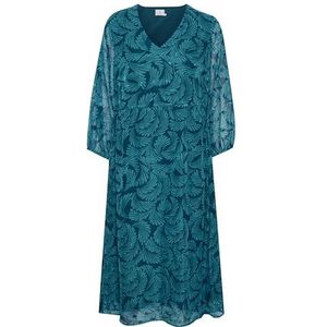KAFFE Dames midi-jurk V-hals 3/4 mouwen bedrukt chiffon trekkoord taille, Legion Blue/Blue Bird Print, 38