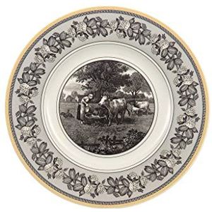 Villeroy en Boch Audun Ferme ontbijtborden, 22 cm, premium porselein, wit/grijs/geel