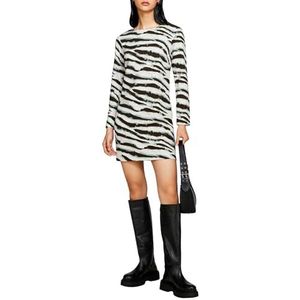 Sisley - Jurk - Opaal Zwart Wit - Dierenprint - Slanke Pasvorm - Lange Mouw