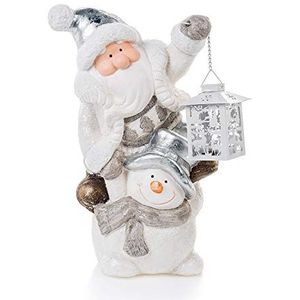 EUROCINSA set met 2 figuren Kerstman en sneeuwman met lantaarn 28 x 20 x 38 cm 2 stuks polyhars, wit/zilver, One Size