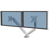 Fellowes Monitorhouder 2 monitoren tot 32 inch (81,28 cm), Platinum Series Monitor arm met gasveer, USB-poorten - bevestiging met klem of aan kabeldoorvoer - kleur: zilver