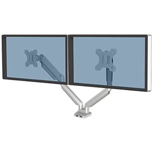 Fellowes Monitorhouder 2 monitoren tot 32 inch (81,28 cm), Platinum Series Monitor arm met gasveer, USB-poorten - bevestiging met klem of aan kabeldoorvoer - kleur: zilver