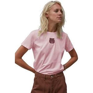 Trendyol Dames getailleerd Basic T-shirt met ronde hals, Poeder, XL