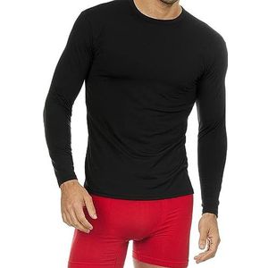Thermajohn Ultra zacht thermisch shirt voor heren - compressie baselayer ronde hals top - fleece gevoerd ondergoed T-shirt met lange mouwen, Zwart, M