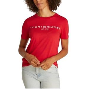 Tommy Hilfiger Dames korte mouwen gebreide tops, Rood (Primary Red), S