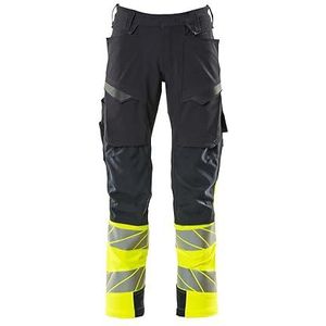 Mascot 19179-511-01017 Accelerate Safe Ultimate Stretch Waterafstotende tweekleurige prowash voor industriële was Geschikt broek met kniezakken, zwart/blauw/Hi-Vis geel, 90C60 maat