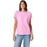 Cecil - T-shirt - Fresh Neon Pink - Met Knoopdetails op de Schouder