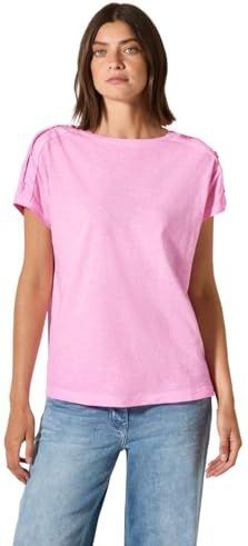 Cecil - T-shirt - Fresh Neon Pink - Met Knoopdetails op de Schouder
