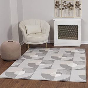 Surya Albi Geometrisch tapijt - Scandi tapijtloper voor woonkamer, hal, keuken - neutraal, Azteekse abstracte tapijten - boho-tapijtstijl, onderhoudsvriendelijke pool - 150 x 80 cm grijs tapijt