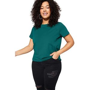 Trendyol Vrouwen Plus Size Relaxed Basic Crew Neck Knit Plus Size T-shirt, Emerald, 4XL grote maten