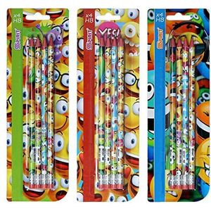 SPIRIT Potloden rond met gum Happy 4 stuks, 405746, op kleur gesorteerd, 4 stuks